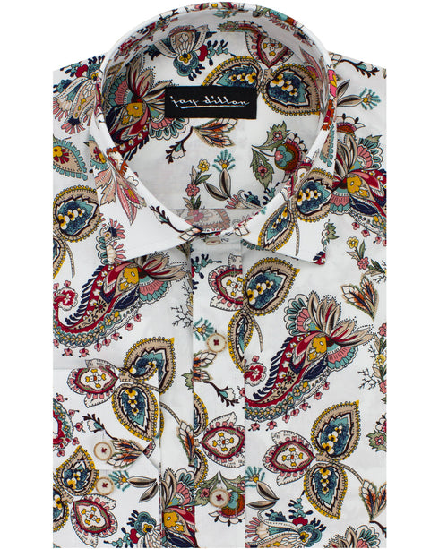 White Paisley Print Shirt